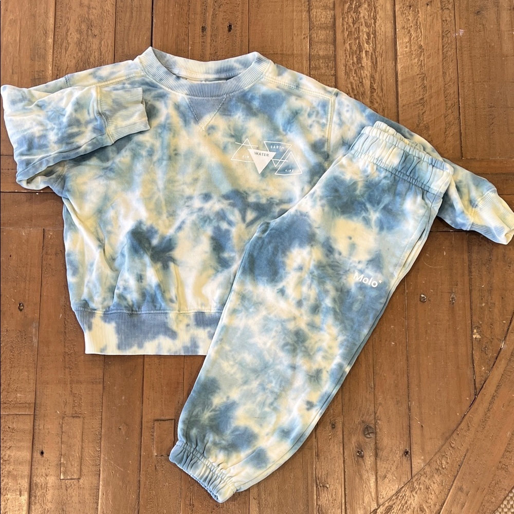 Molo Mann blue tie dye jogger set kids 3 years joggers crewneck sweatshirt